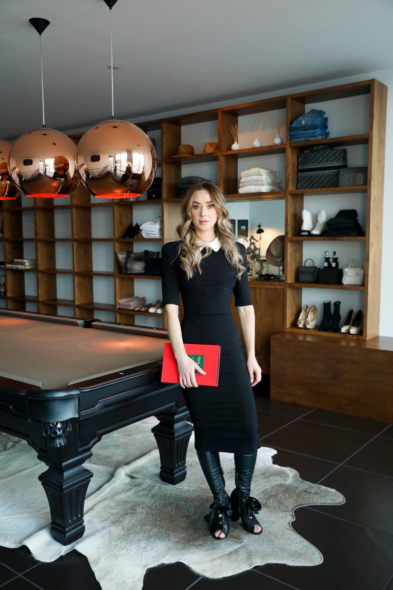 Owning the billiard room in a black statement dress