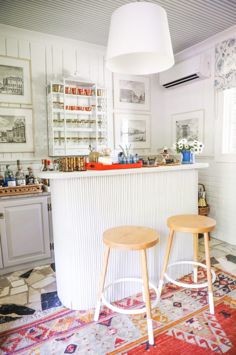 Red and white aesthetic southern wet bar
