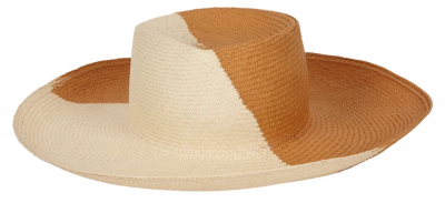 wide-brimmed panama straw hat with white and brown colorblocking